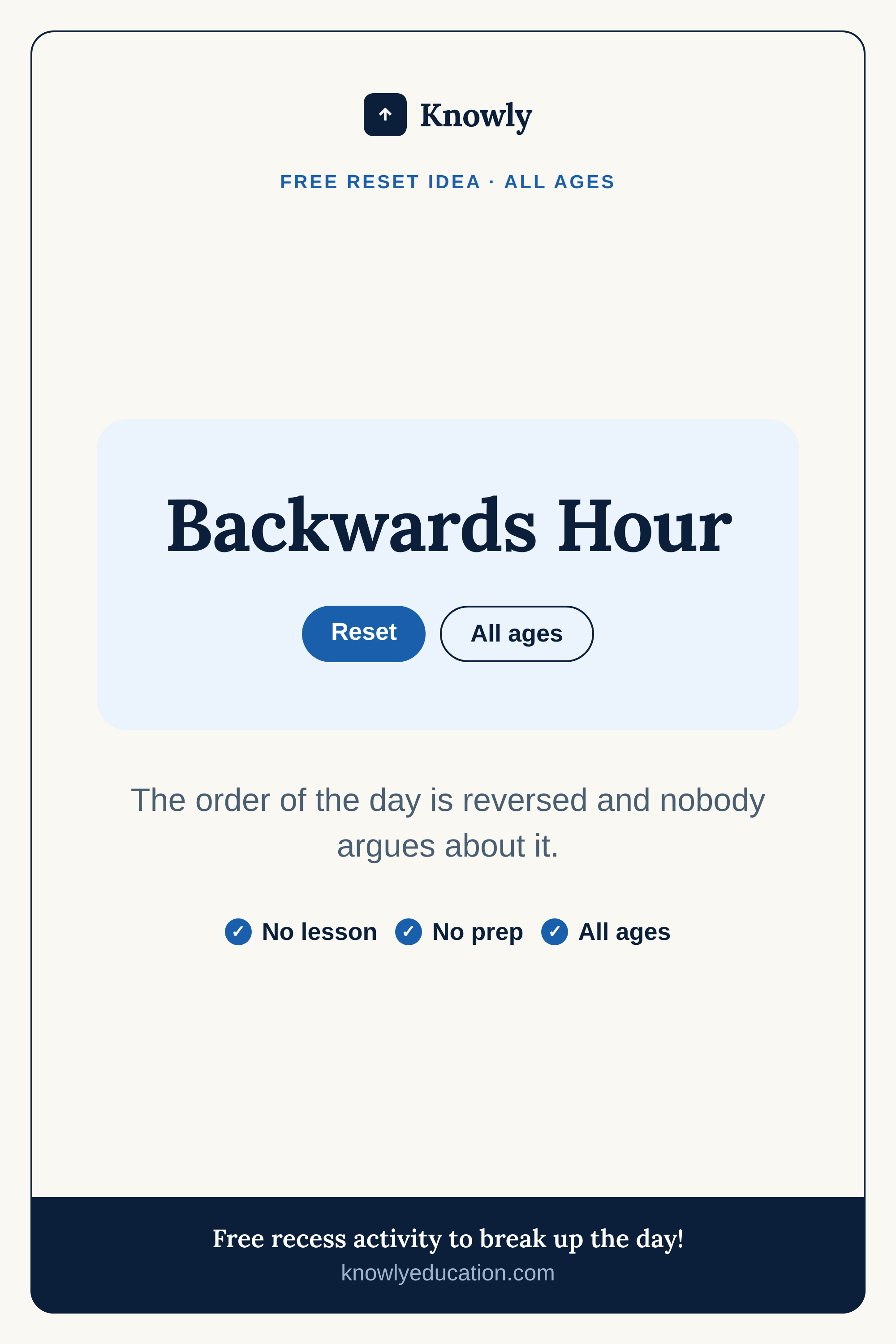 Backwards Hour — free recess activity from Knowly