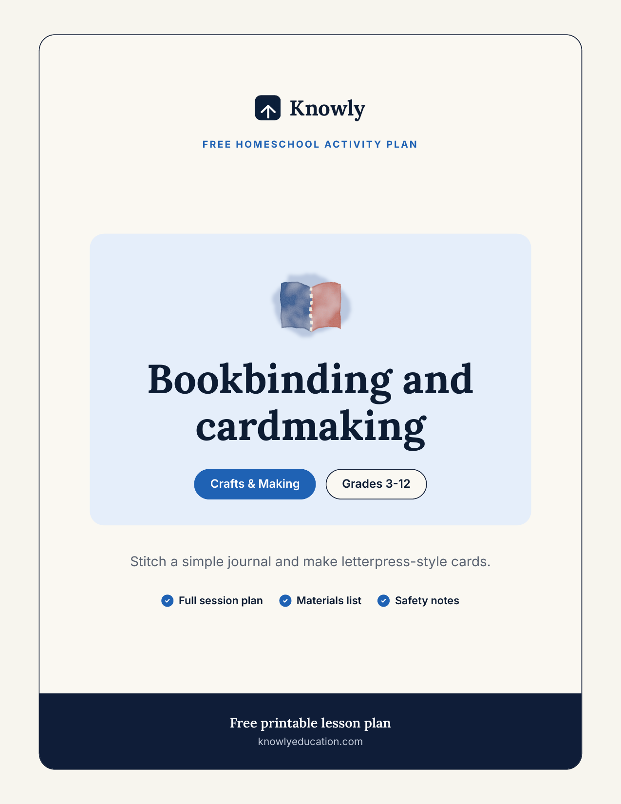 Bookbinding and cardmaking — free recess activity from Knowly