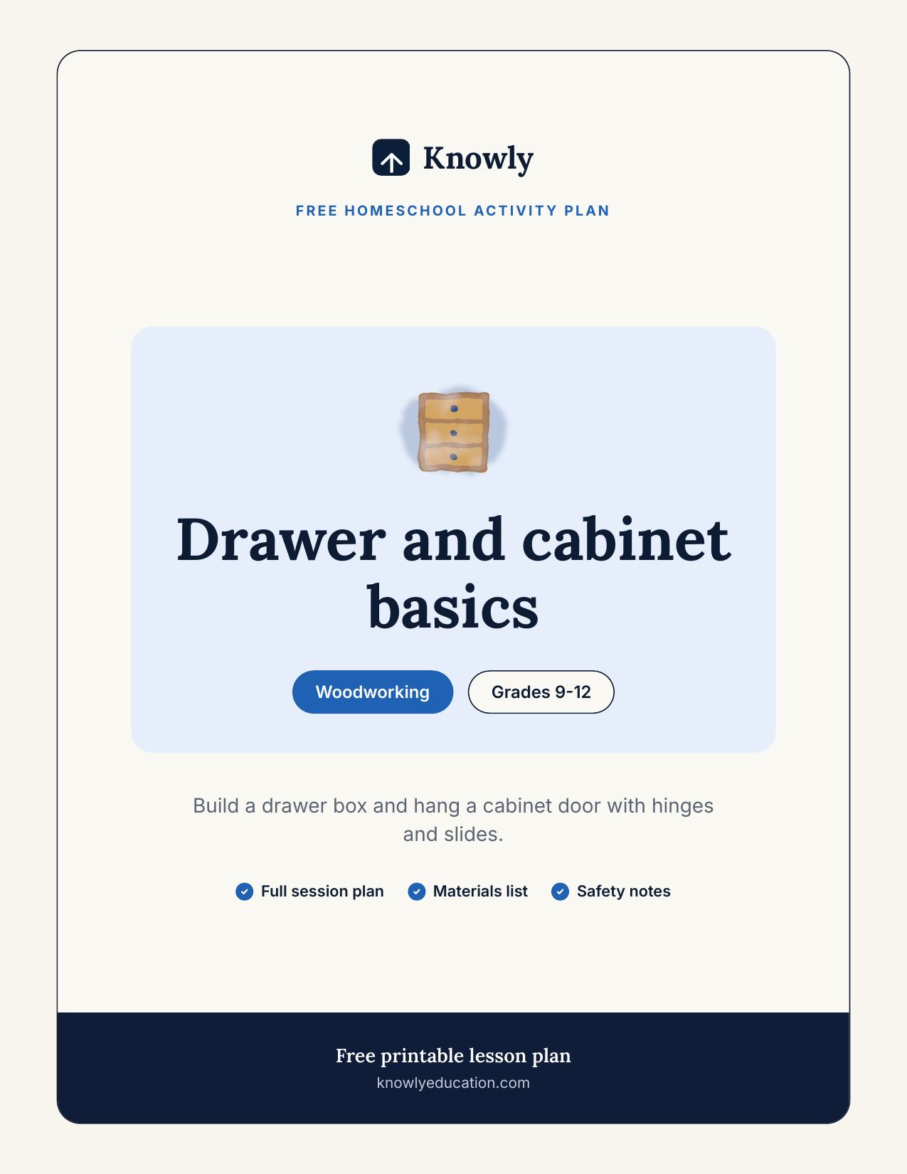Drawer and cabinet basics — free recess activity from Knowly