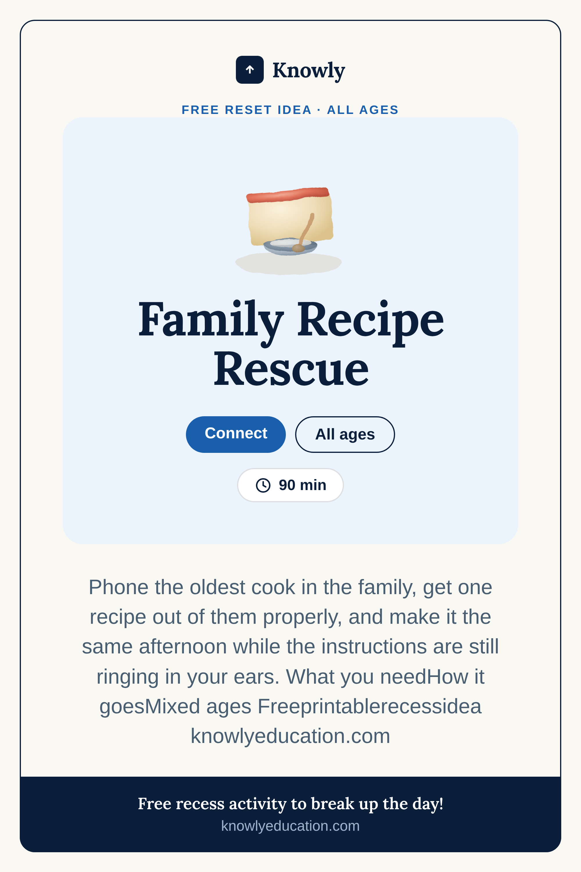 Family Recipe Rescue — free recess activity from Knowly