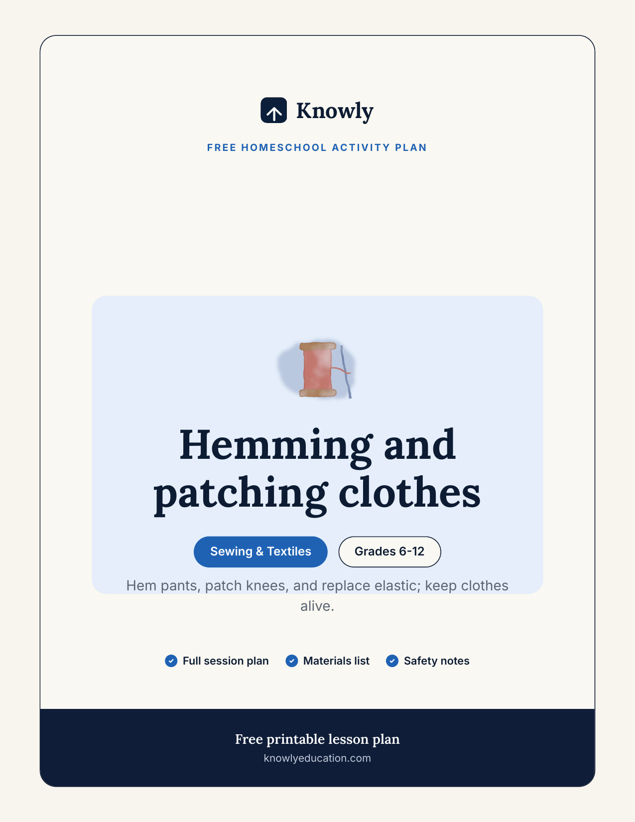 Hemming and patching clothes — free recess activity from Knowly