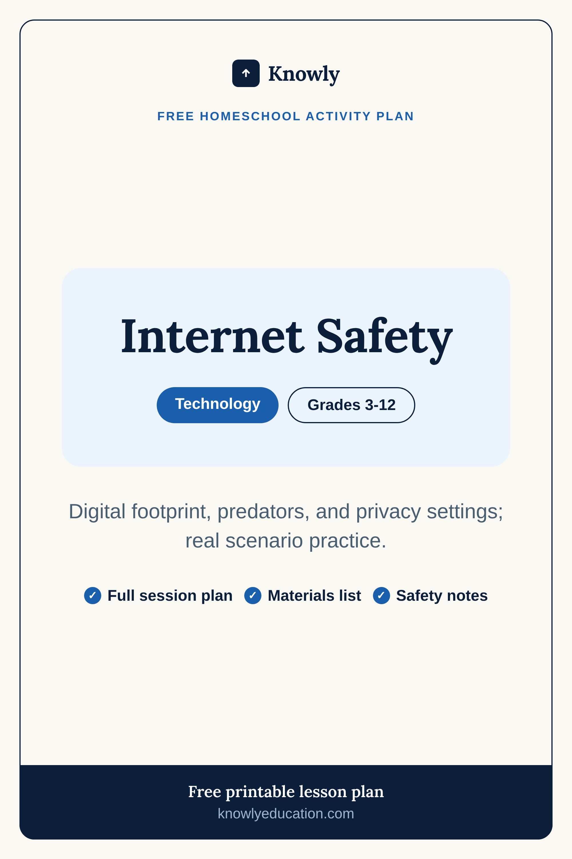 Internet Safety — free homeschool activity plan from Knowly