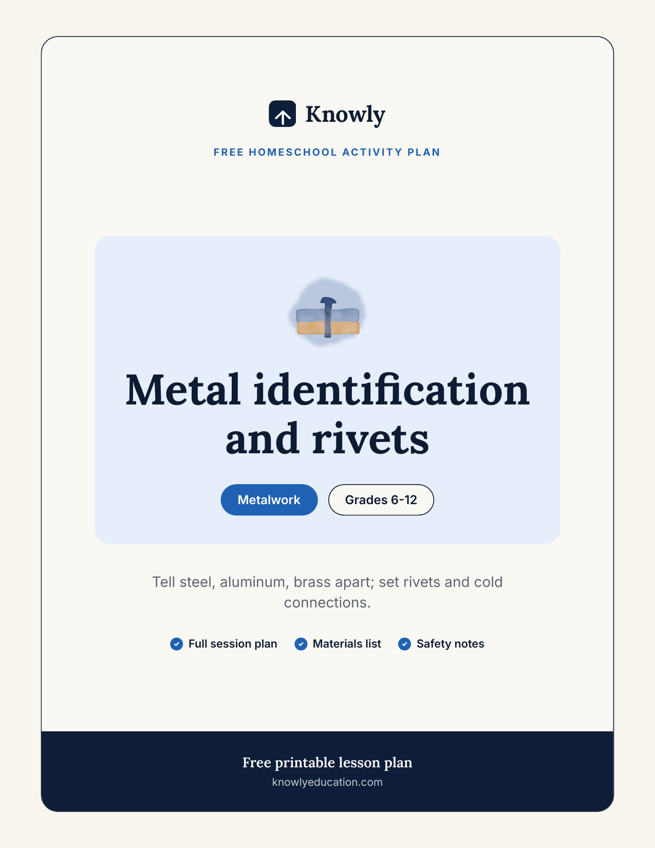 Metal identification and rivets — free recess activity from Knowly