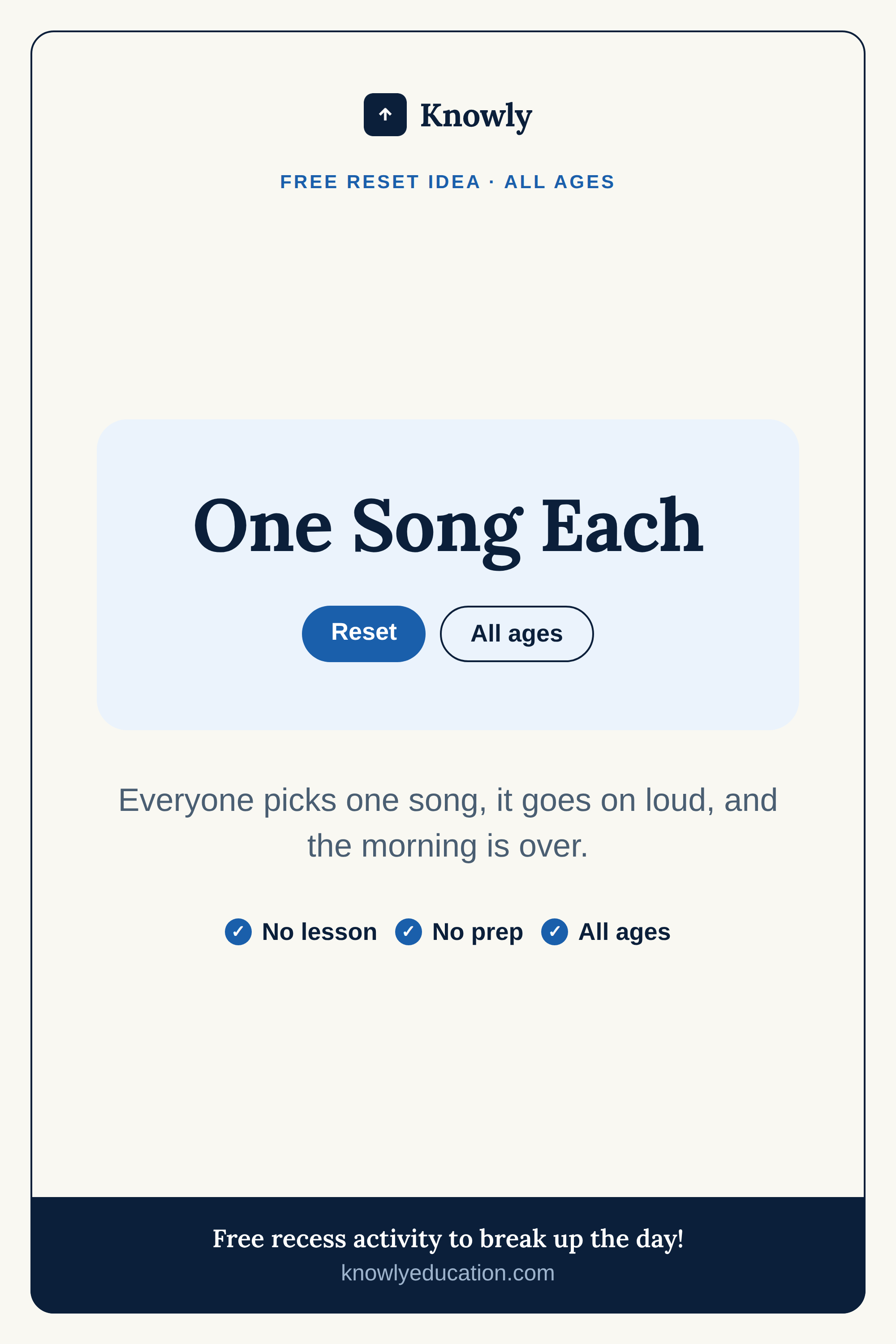 One Song Each — free recess activity from Knowly