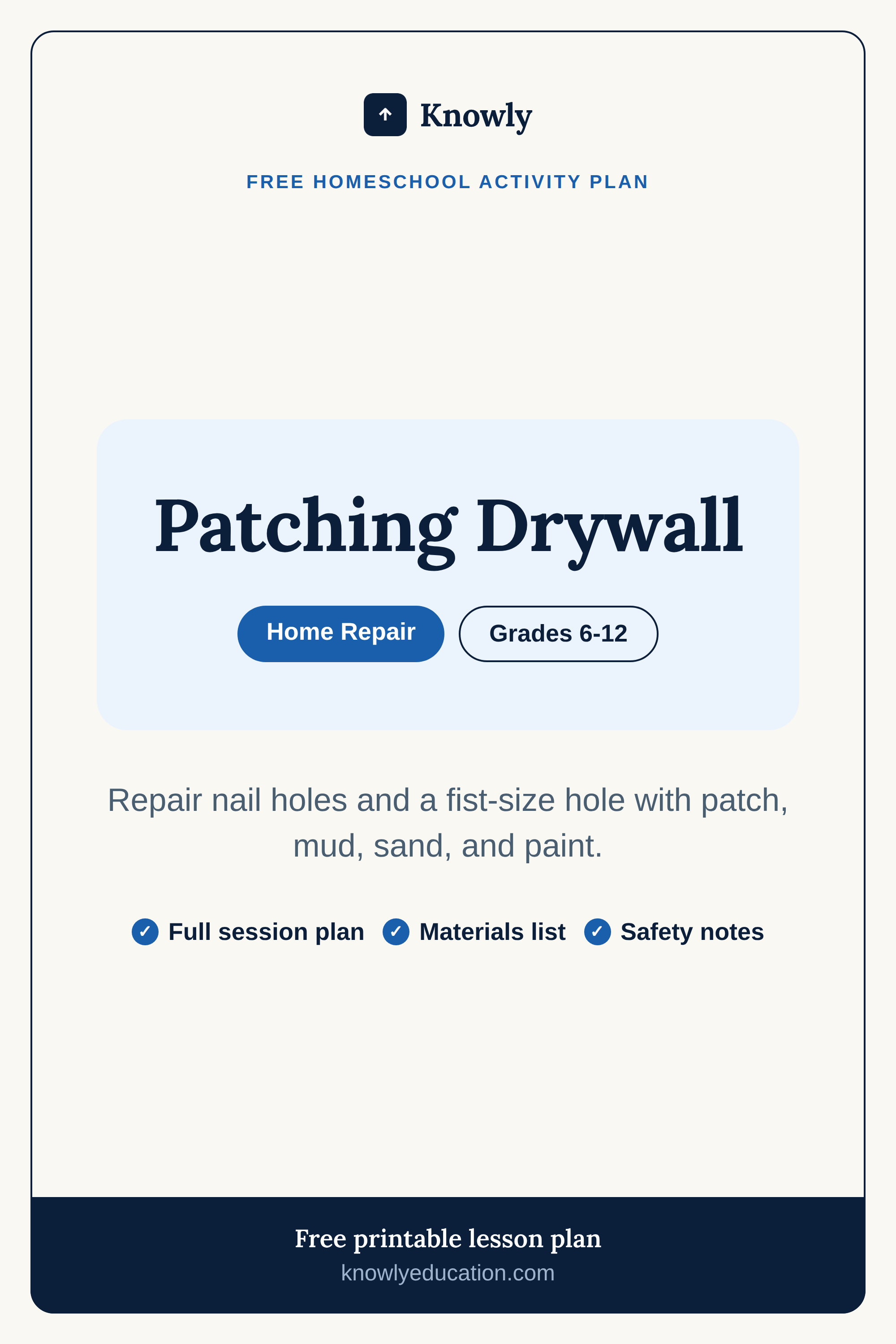 Patching Drywall — free homeschool activity plan from Knowly