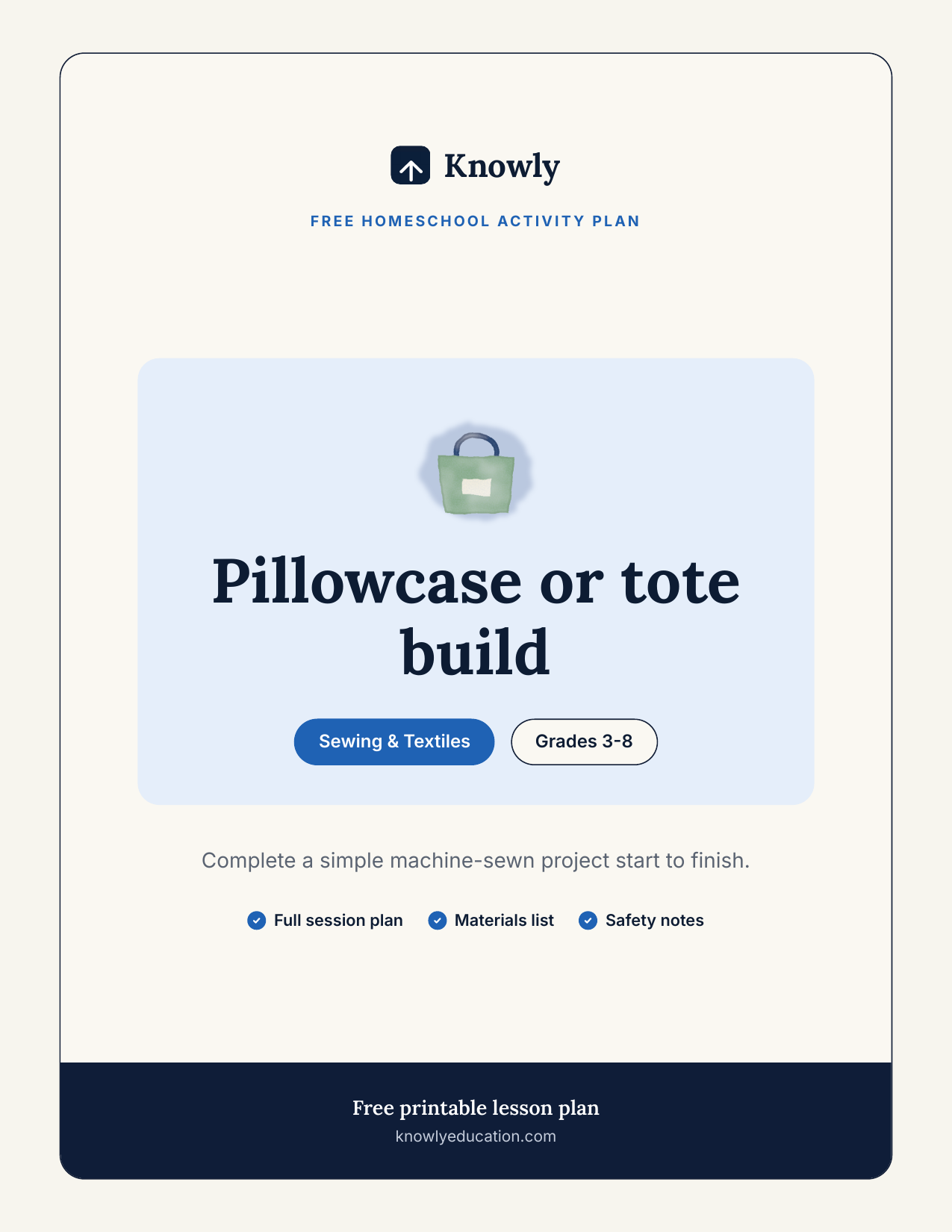 Pillowcase or tote build — free recess activity from Knowly
