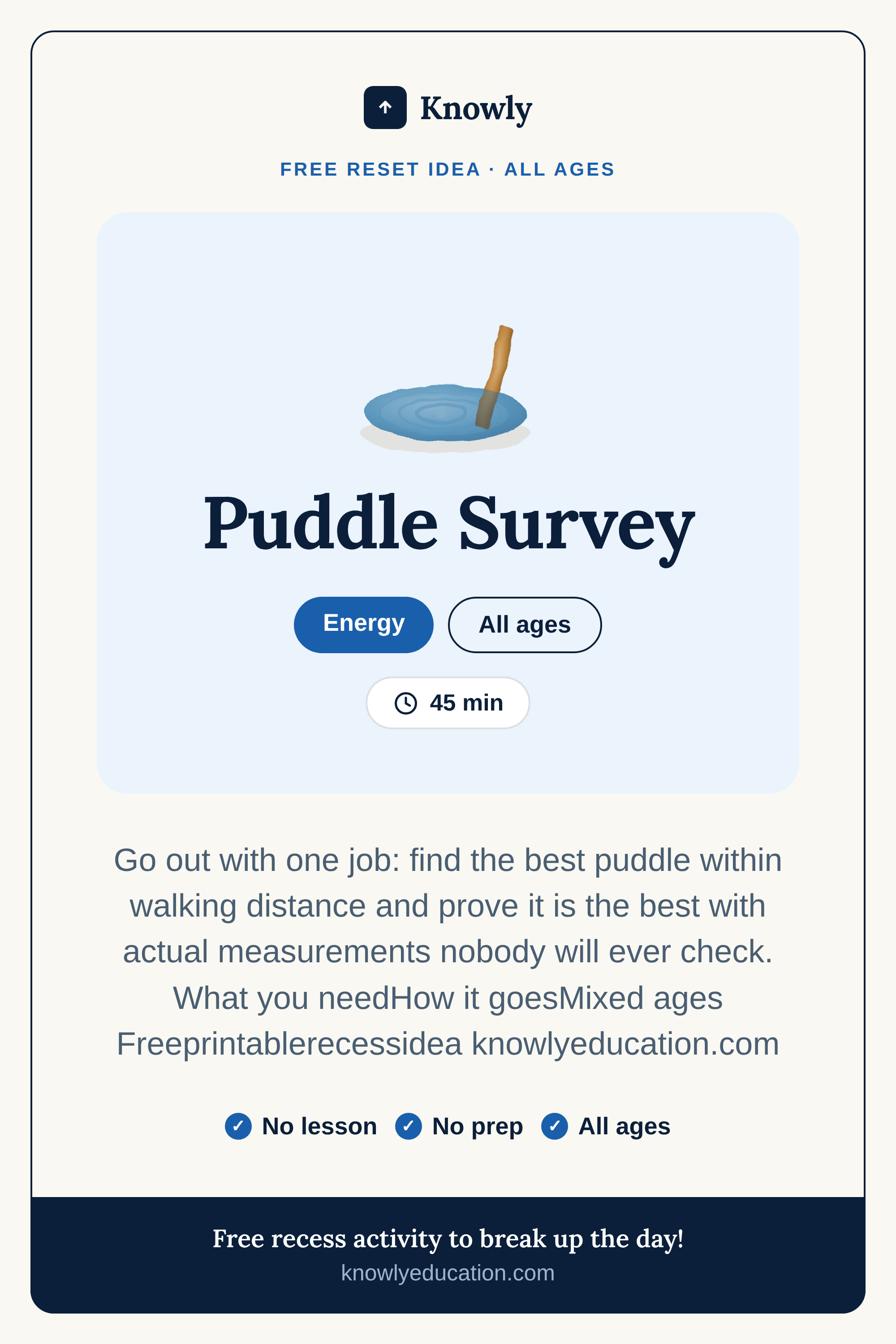 Puddle Survey — free recess activity from Knowly