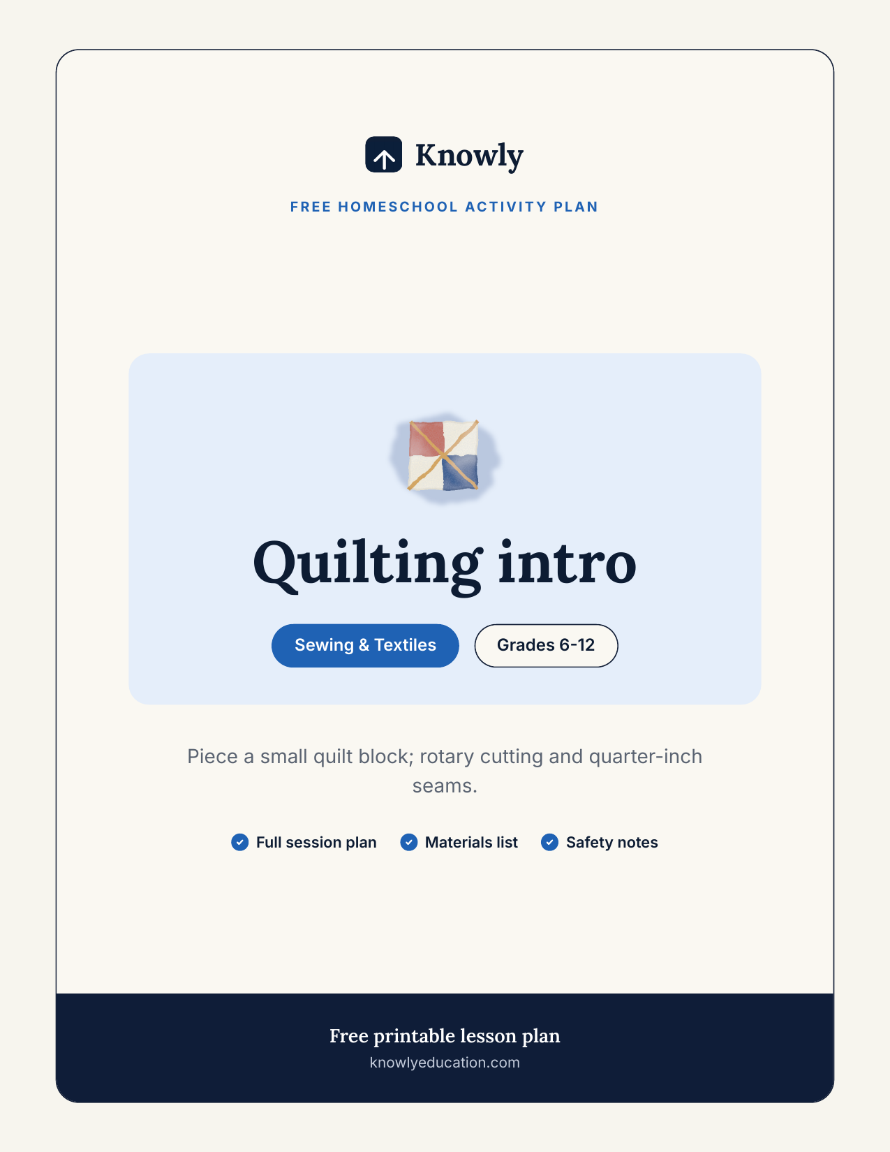 Quilting intro — free recess activity from Knowly