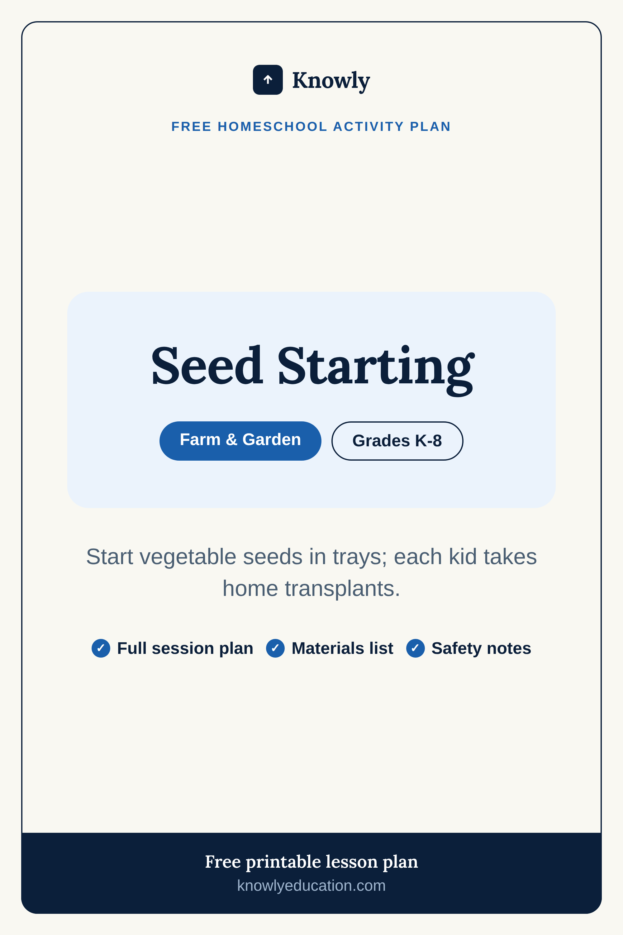 Seed Starting — free homeschool activity plan from Knowly