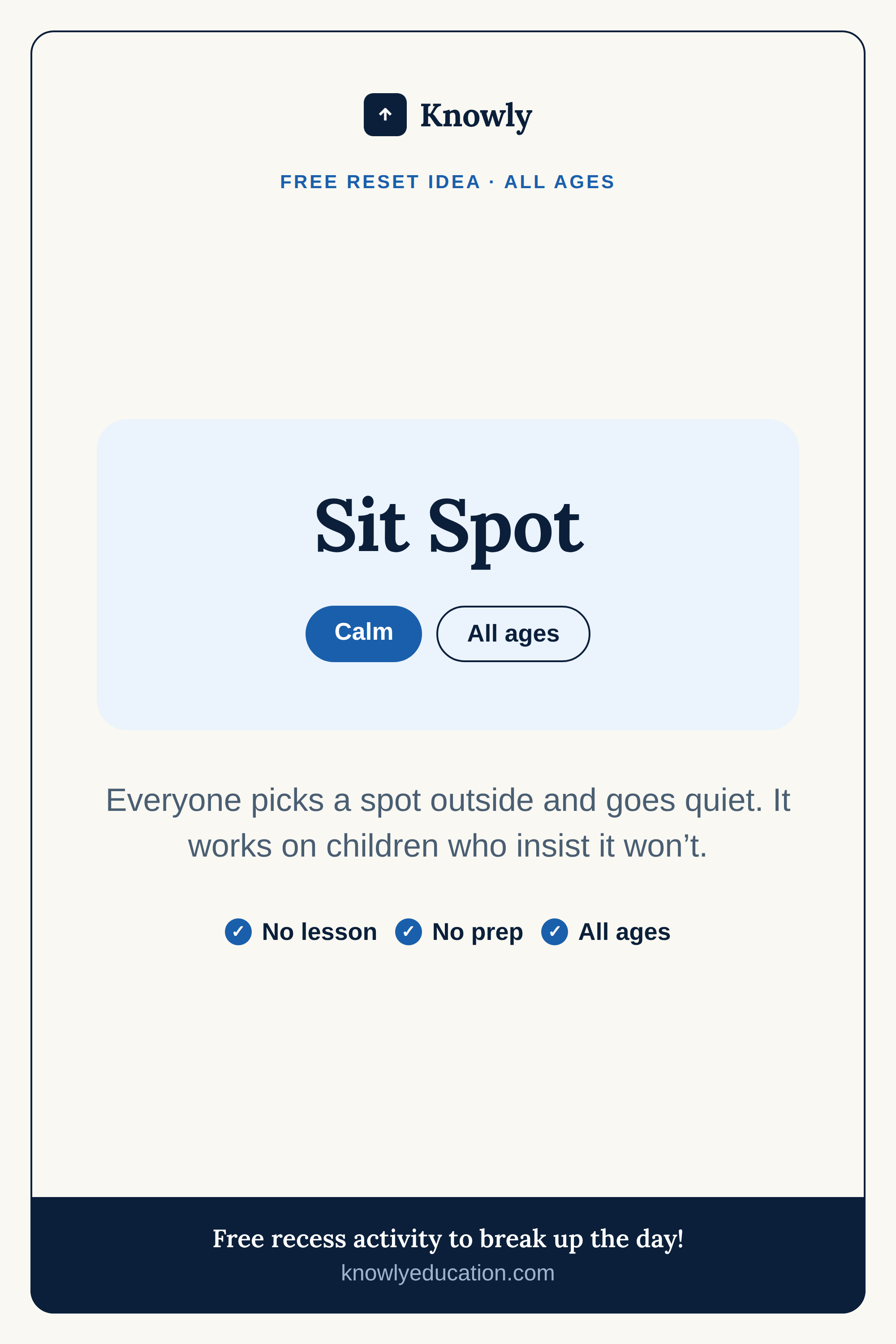Sit Spot — free recess activity from Knowly