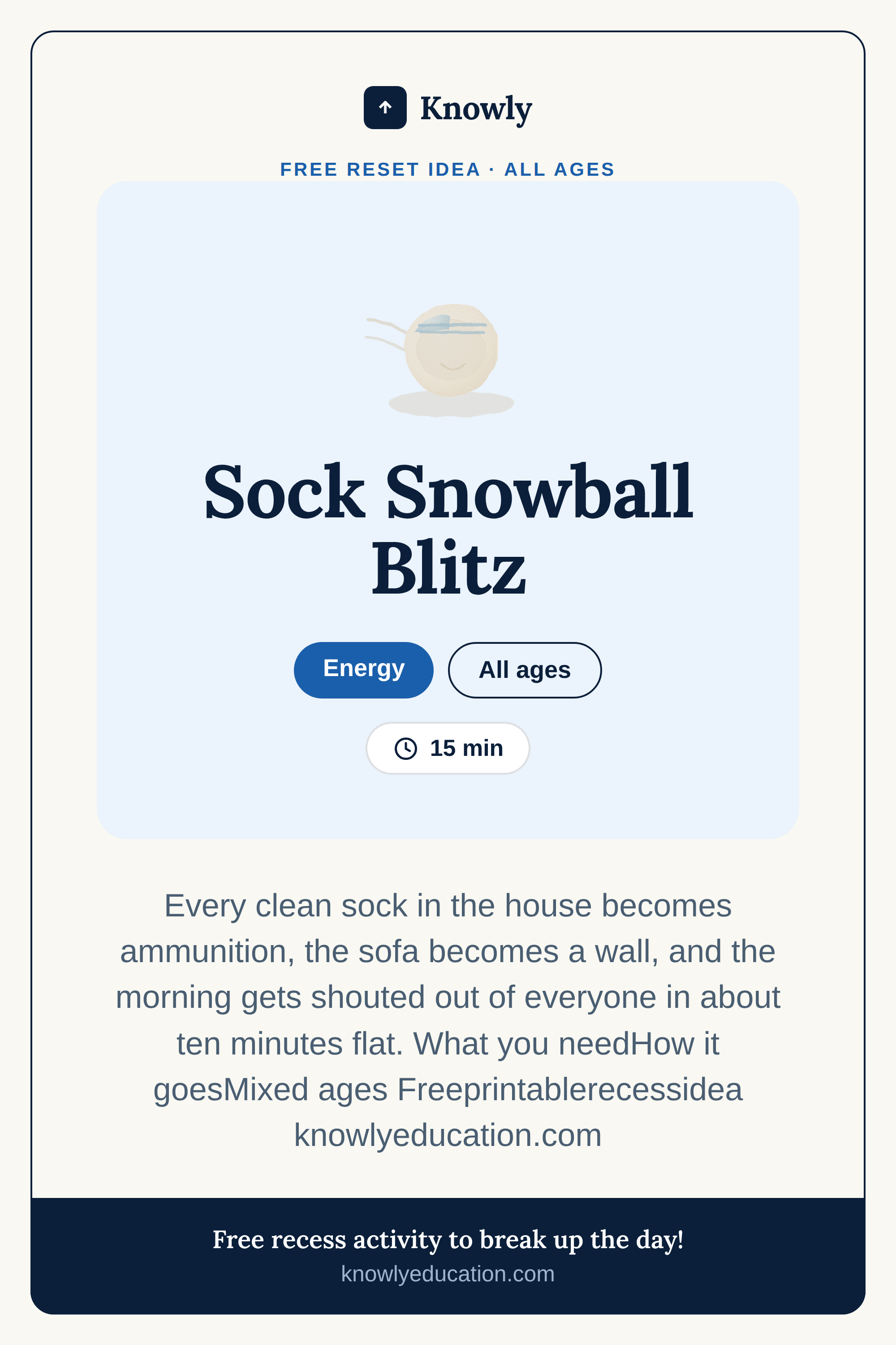 Sock Snowball Blitz — free recess activity from Knowly