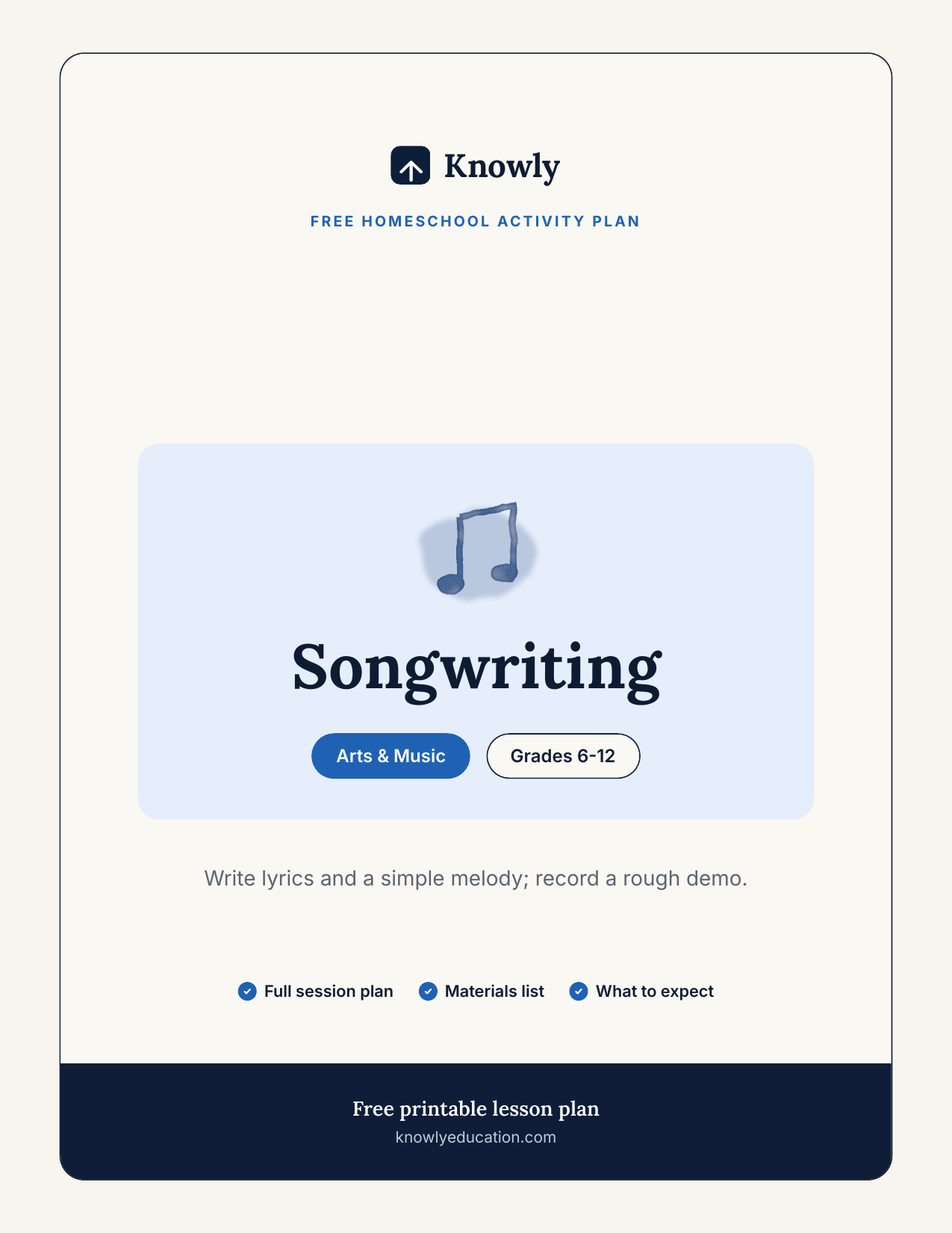 Songwriting — free recess activity from Knowly