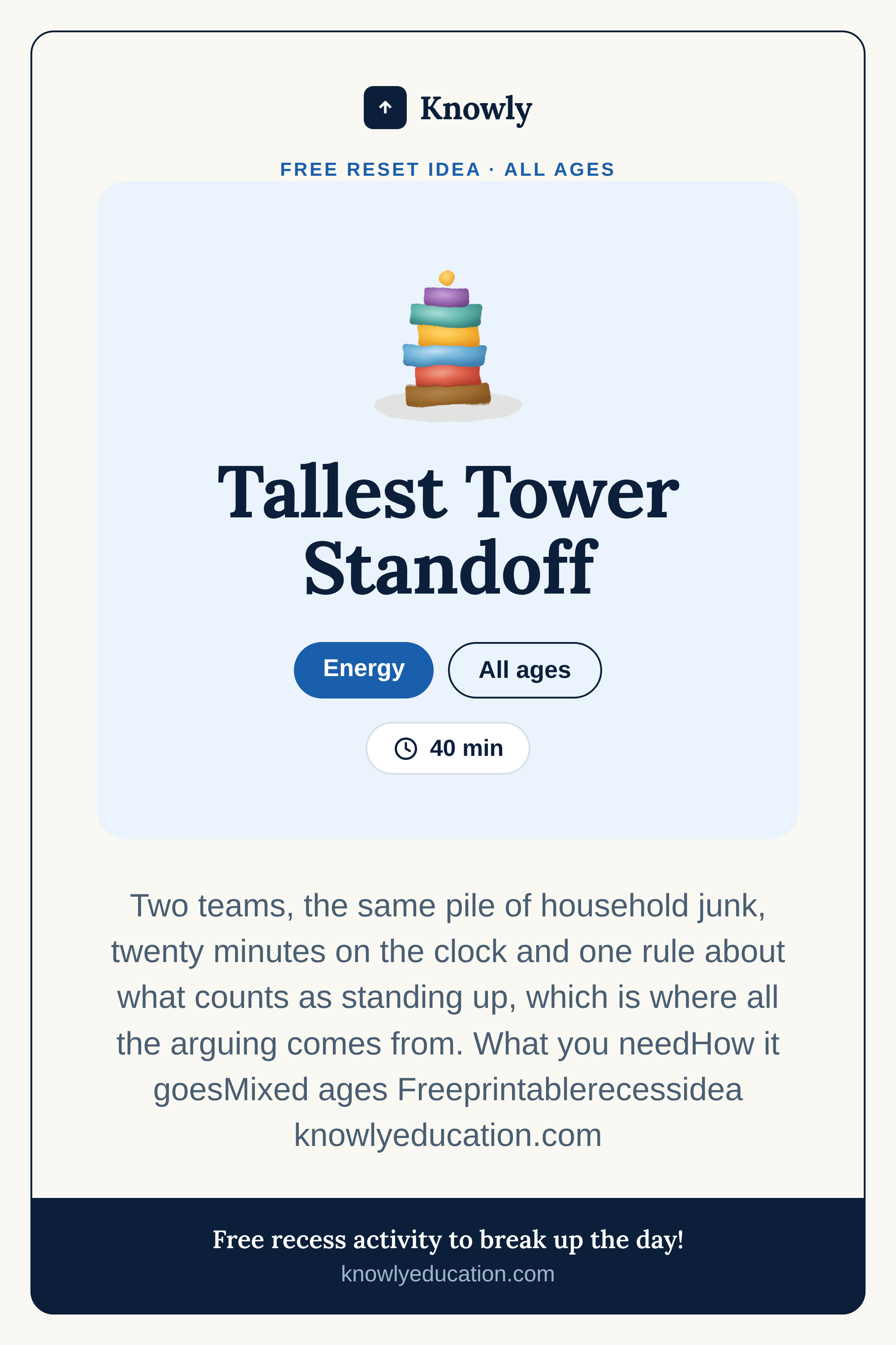 Tallest Tower Standoff — free recess activity from Knowly