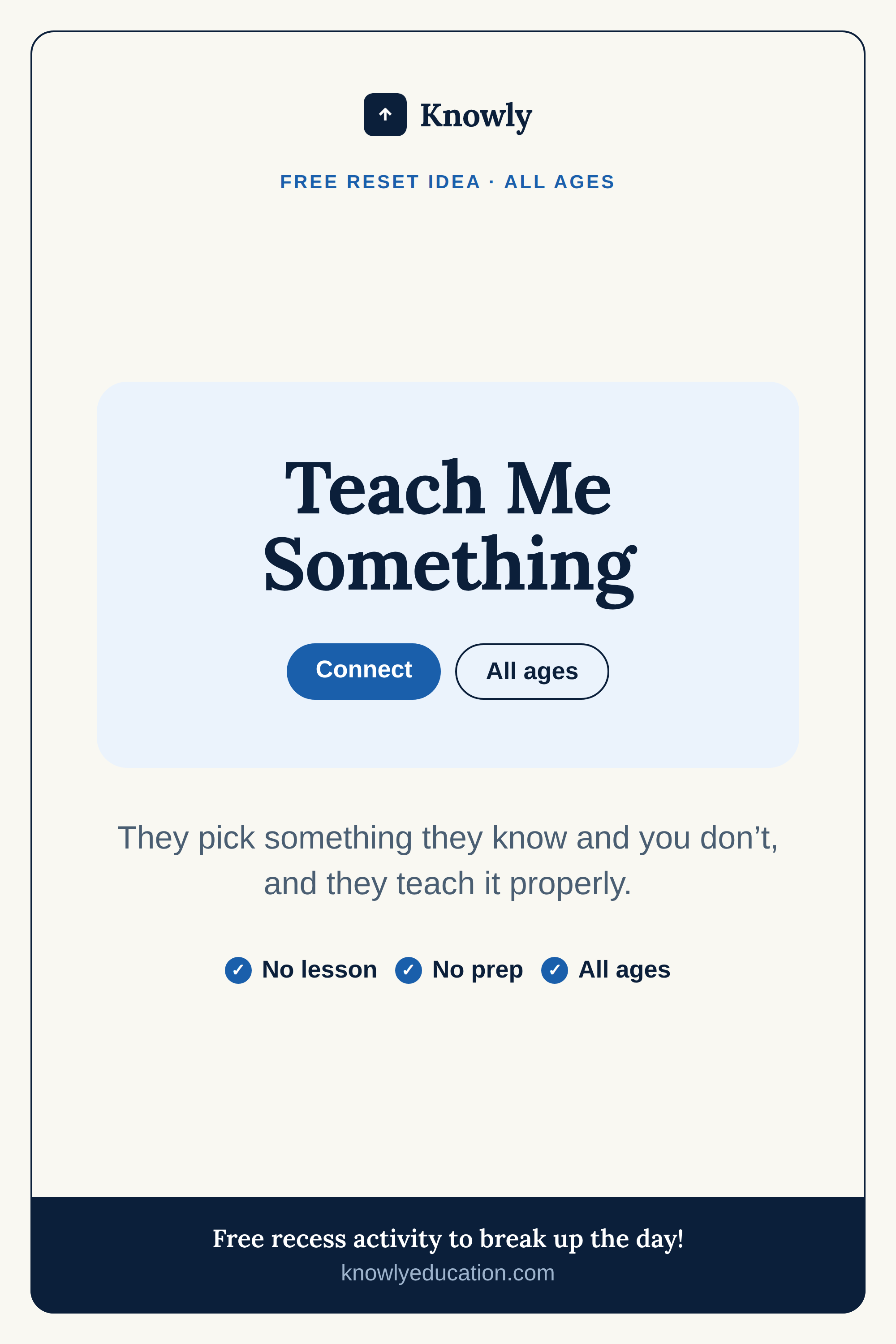 Teach Me Something — free recess activity from Knowly