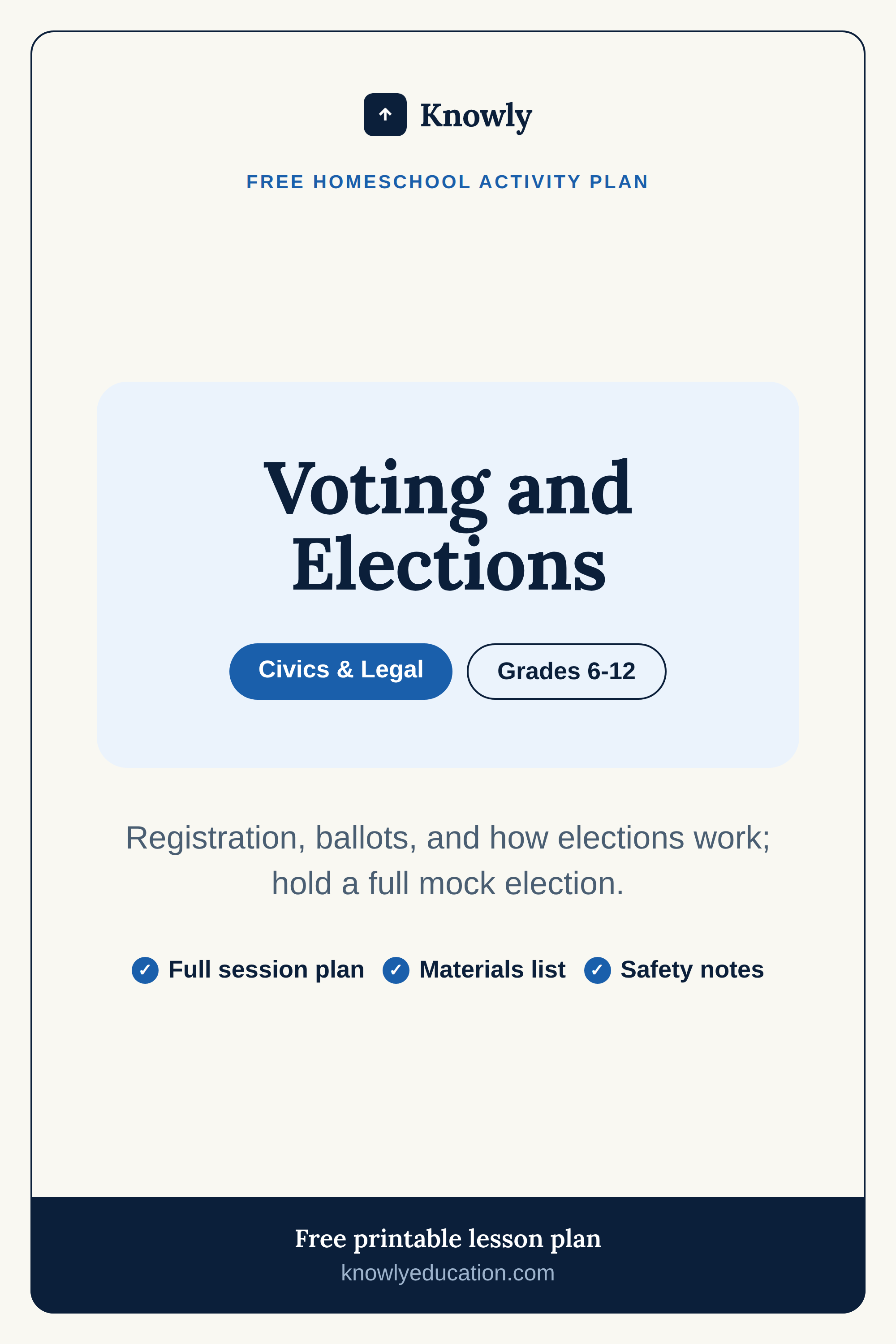 Voting and Elections — free homeschool activity plan from Knowly