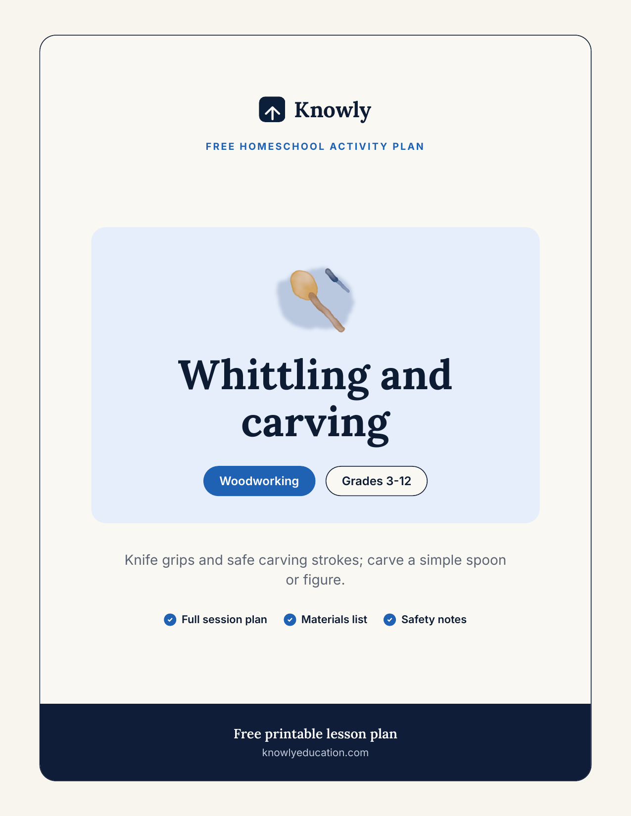 Whittling and carving — free recess activity from Knowly